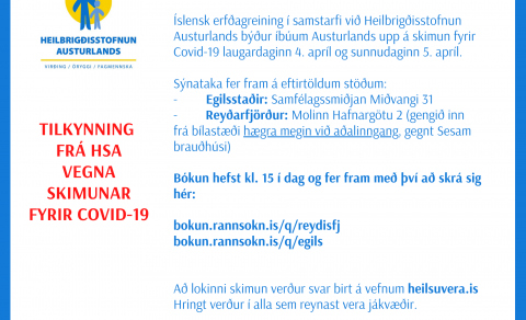 Tilkynning frá HSA vegna skimunar fyrir COVID-19