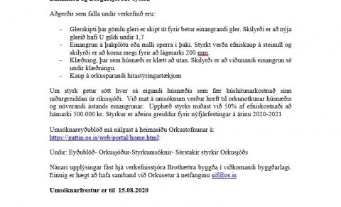 Styrkir til bættrar einangrunar íbúðarhúsnæðis - átaksverkefni Orkuseturs og Brothættra byggða